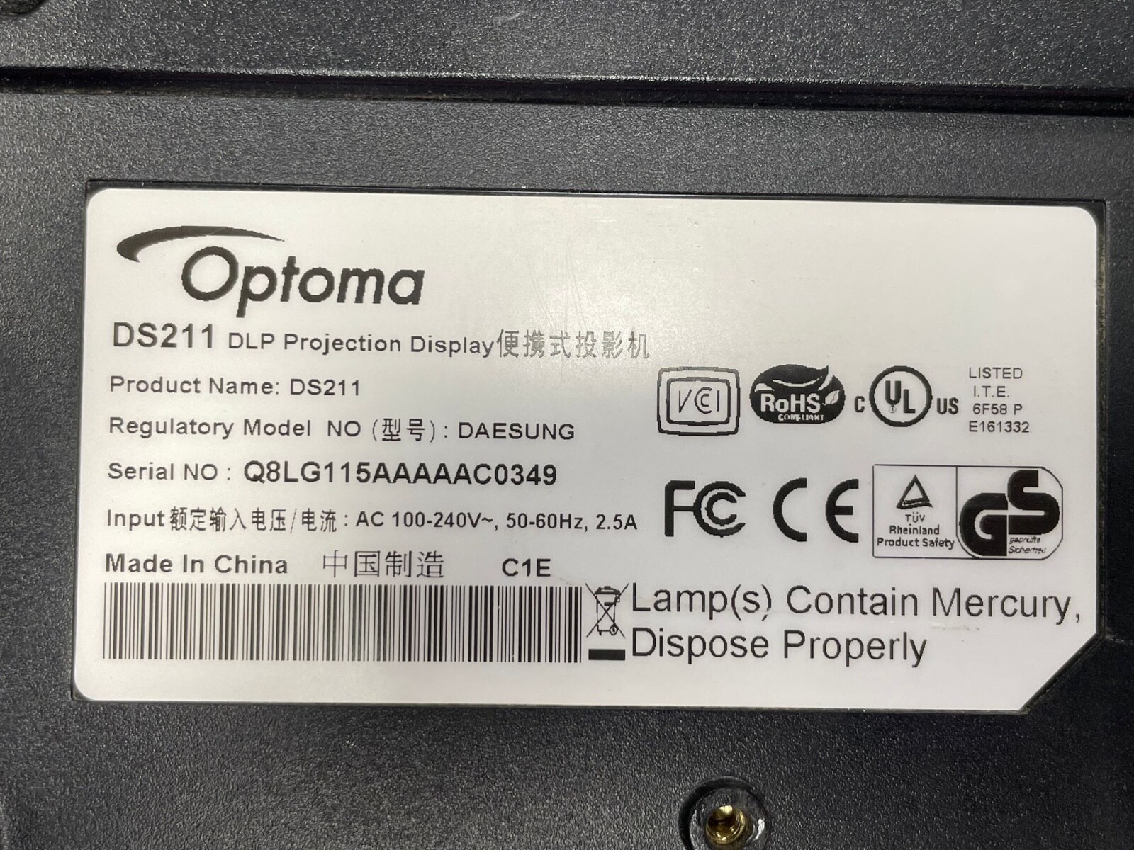 Optoma DS211 Home Cinema Projector 1080 Exceeded Lamp Hours tested & working eBay