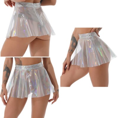 holographic skirt white high waisted skater skirt