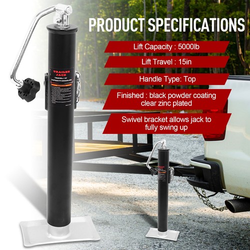 Trailer Jack Welded-on Trailer Tongue Jack 5000lb Capacity Height Adjustable 15"