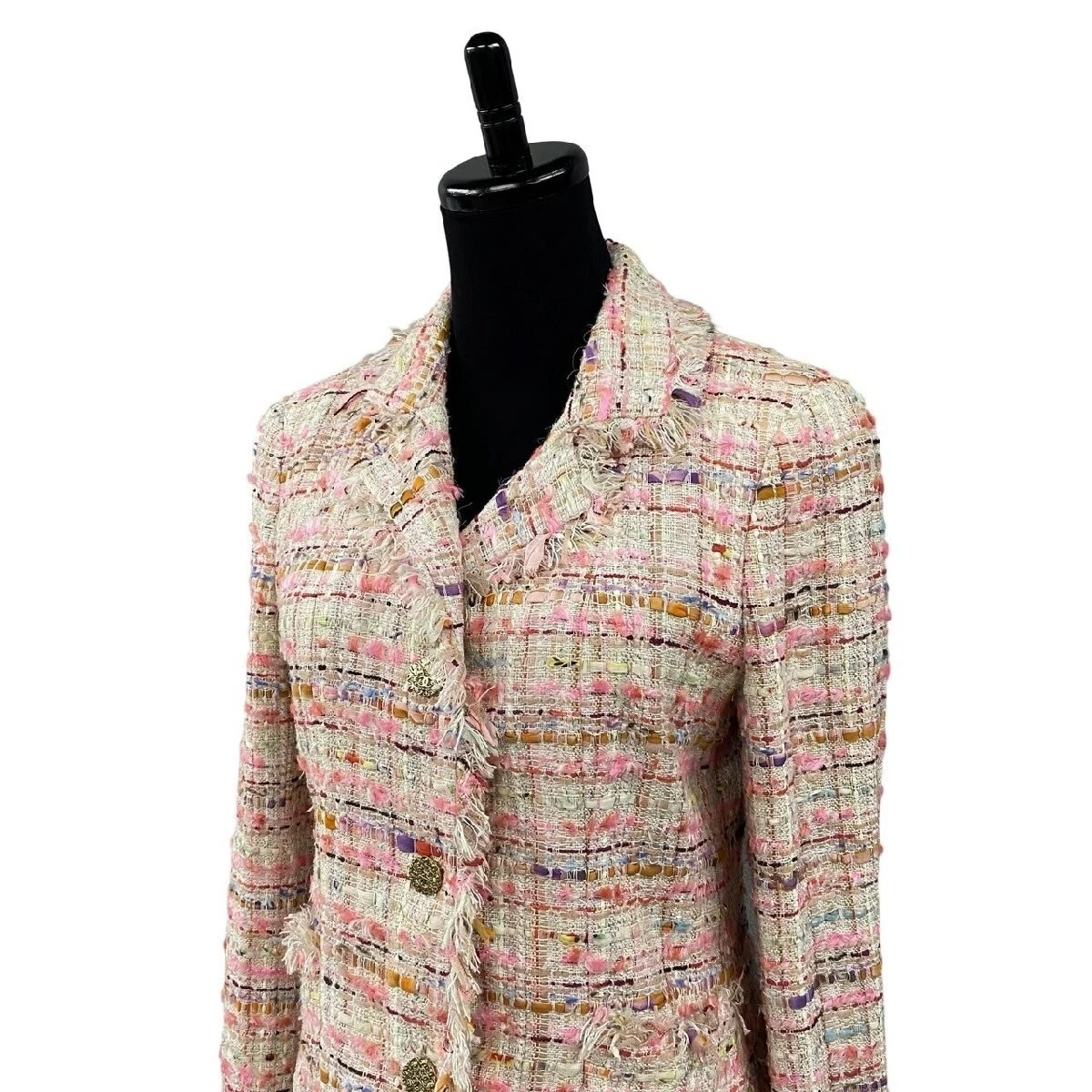 Giacca sartoriale CHANEL vintage 04P Coco Mark bottoni tweed taglia 40 donna rosa