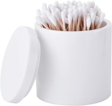 Cotton Swab Holder with Lid, White Qtip Holder Bathroom, Resin Cotton Ball