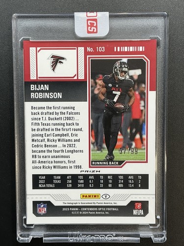 2023 Contenders Optic Bijan Robinson Red Rookie Ticket Auto RC 37/99 Falcons 103 - Picture 9 of 15