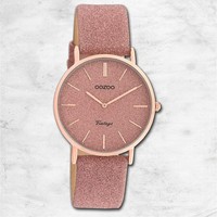 Oozoo Leder Damen Uhr C20201 Analog Quarzuhr Armband Rosa Vintage UOC20201
