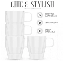 4 Set Elle Decor Double Wall Espresso Cups 5oz Stacking Glass Mugs Coffee Tea