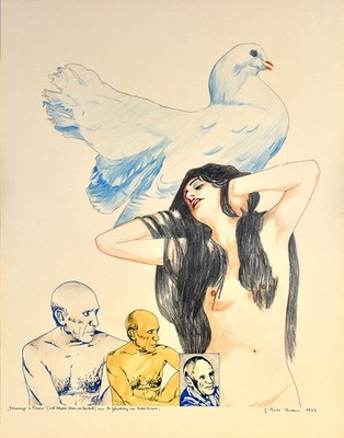 Boden, Hommage a Picasso. 1973. Signierte Original-Farbzeichnung.