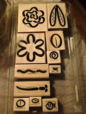 Stampin Up Springtime Fun 11 Wood Mounted Rubber Stamps Floral Bugs