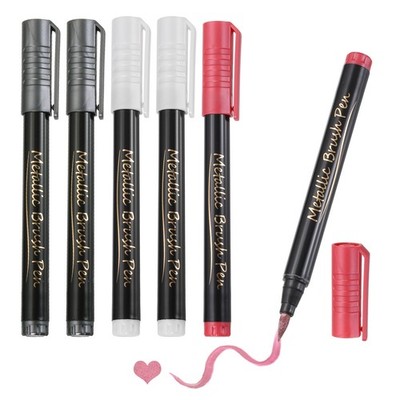 6 Pcs Metallic Marker Pens Metallic Paint Brush Markers(Red/Black/White)