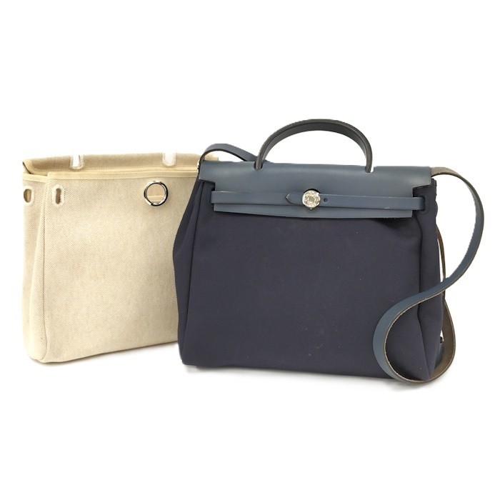 HERMES Herbag 2 Way Shoulder Bag Navy E Engraved 260131