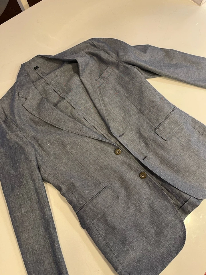Chaqueta Blazer J.CREW Ludlow Sin Estructura, Calce Ajustado, Talla 38S, Azul Lino Algodón Foto 2 de 4