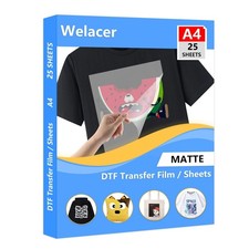 DTF Transfer Film A4 25 Sheets - Double-Sided Matte PET for T-Shirts  Fabrics