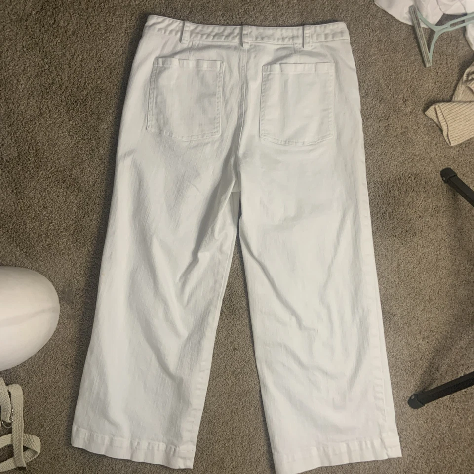 Pantalones marineros de mezclilla Chaps para mujer talla 12 blancos tobillo pierna ancha parche bolsillos 32x25 Foto 2 de 4