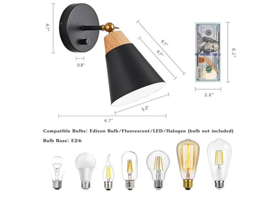 Juego de 2 Apliques de Pared, Aplique de Pared Lámpara de Iluminación con Pantalla de Metal, Giratorio S... Foto 2 de 4