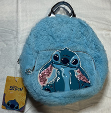 Disney Stitch Plush Mini Backpack Blue 2 zipped areas 10 in x 11 in NEW