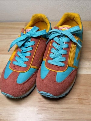 kangaROOS Kids Retro Runner Sneakers - Turquoise, Rust & Yellow Sz. 3.5