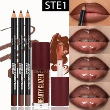 Lip Kit Set-3pcs Lip Liner 1pc Lip Glaze, Waterproof and Long-Lasting 4pcs