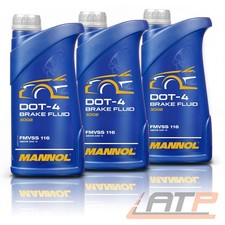 MANNOL 3x 1 L BRAKE FLUID DOT4 BREMSFL&Uuml;SSIGKEIT KUPPLUNGSFL&Uuml;SSIGKEIT SYNTETISCH