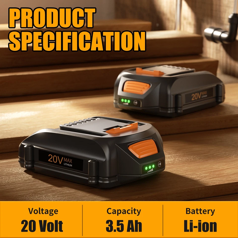 Литий-ионный аккумулятор WORX 20 В 8,0 Ач MAX Extend WA3525 WA3575 WA3520 1/2 шт. - Изображение 4 из 4