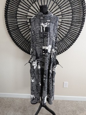 IC Collection Newspaper Print Sleeveless Dress Size M Funky Art-to-Wear Pockets
