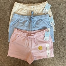 NWT Girl  s Cat And Jack Cotton Shorts. Size 8. 3 Pair Set. Pink, Blue and Cream