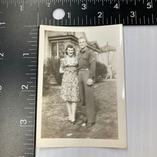 WWII Era Military Soldier Woman 1940s Snapshot Photo Home Front Americana