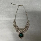 vintage emerald rhinestone Teardrop necklace. Costume Jewelry