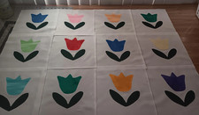 SET OF 12  PRETTY  TULIP  APPLIQUED   QUILTING  BLOCKS   10 INCH