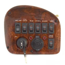 Tracker Boat Switch Panel | 6 1/2 x 5 1/2 Inch Woodgrain
