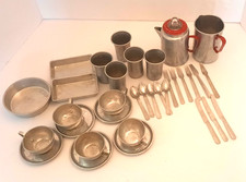 Aluminum Vintage Child's Kitchen Set Cookware Dishes Utensils 36 pc