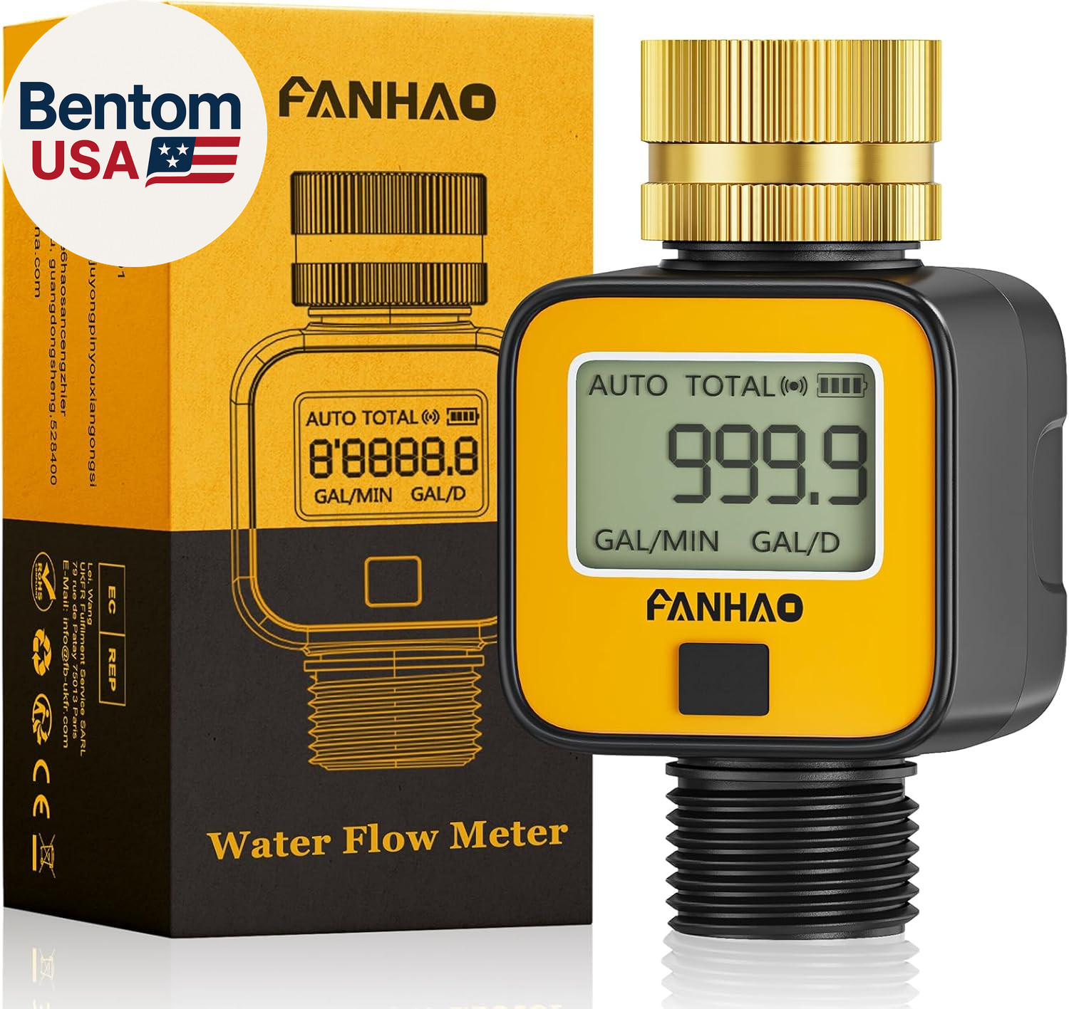 Medidor de flujo de agua con rosca metálica de entrada de latón, mide el consumo de galón/litro