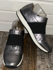 Vionic Sz 7 Codie Metallic Pewter Comfort Sneakers Slip On Leather Shoes Women's