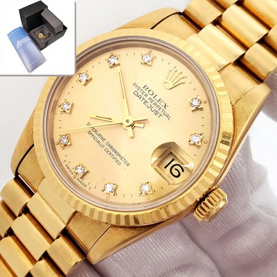 Rolex President Datejust Factory Champagne Diamond Yellow Gold 31mm Watch 68278
