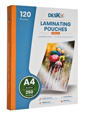 Deskit Extra-Strong Laminating Pouches A4 Gloss 250 Microns 120 per Pack. Cre...