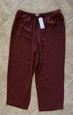 Eileen Fisher Silk Georgette Crepe Straight Ankle Pants Sz L Redwood 248 NWT