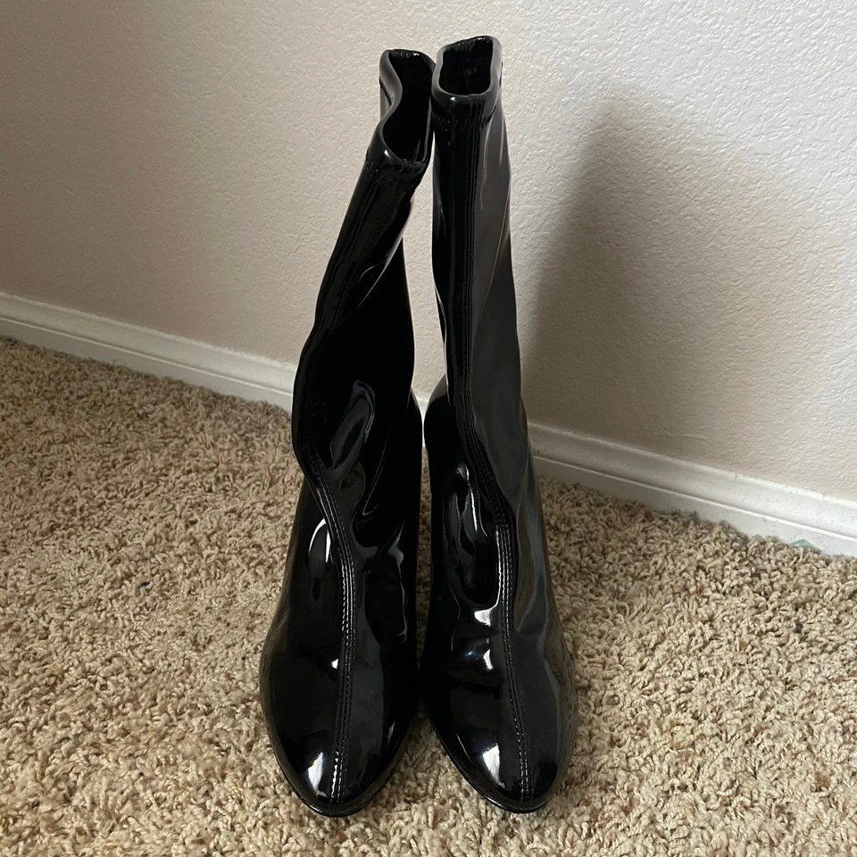 Stuart Weitzman Boots Womens Size 10 Black Slaine 80 Stretch Vinyl Sock Calf - Image 2 of 4