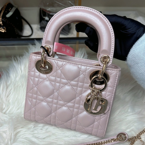 Christian Dior Lady Dior Gold Chain Pink Handbag Crossbody Cannage