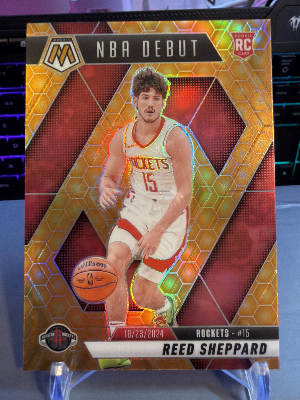 2024-25 Panini Mosaic NBA Debut Reed Sheppard #252 RC Honeycomb Mosaic Prizm SSP