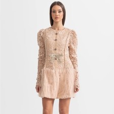 NWT Sierra Darien Elegant Lace Long Sleeve Dress in Cream M