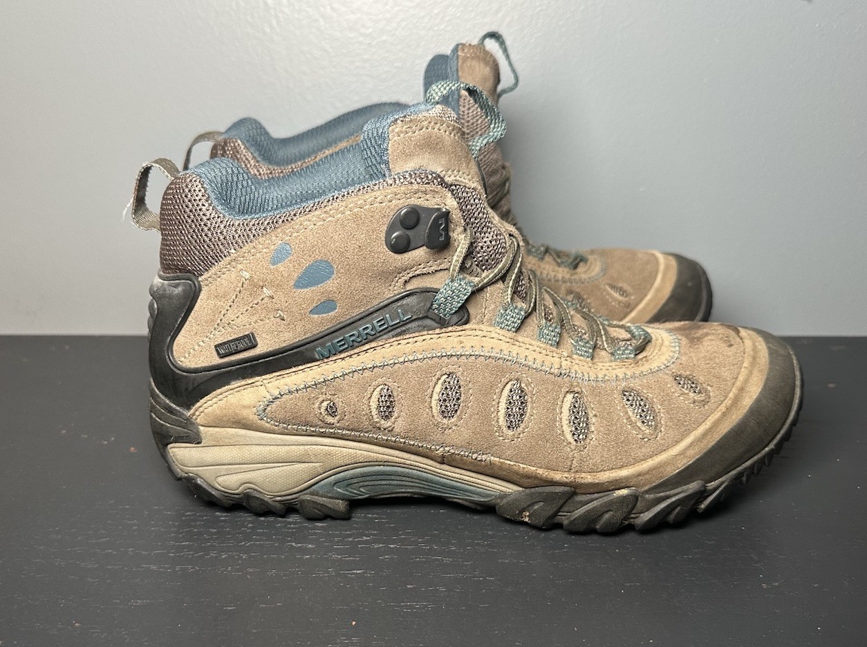 Merrell taglia 8 5 camaleonte arco 2 blu medio marrone suola vibram scarponi da trekking donna