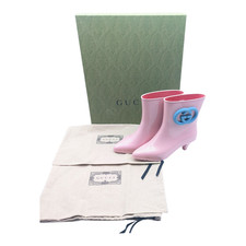Stivali da pioggia Gucci con logo G ad incastro in gomma rosa US 6 UK 4,5...