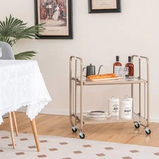 NNECW 2-Tier Mobile Serving Cart with Tempered Glass Shelf