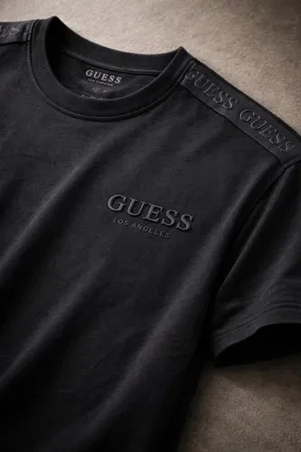 GUESS Los Angeles Embossed Logo Shoulder Tape T-Shirt Men's M Black - Image 1 of 4