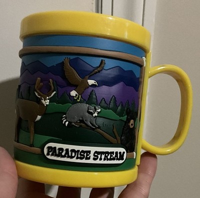 Yellowstone Paradise Stream Wildlife Plastic Souvenir Mug Deer Eagle Raccoon