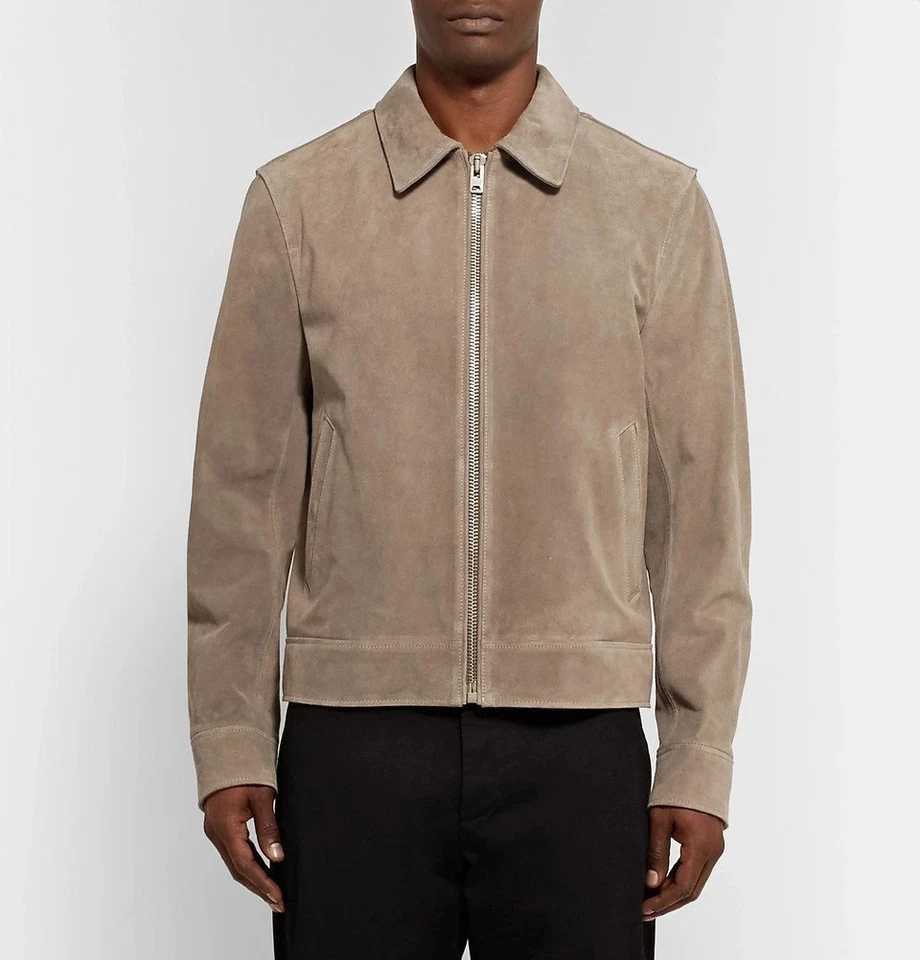 Mens Gray Pure Suede Leather Jacket Slim Fit Trucker Jacket Custom Size S M L XL - Image 3 of 4