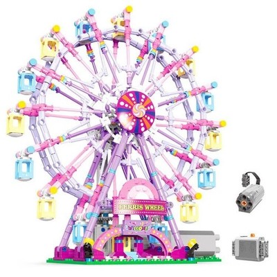 Rotating Ferris Wheel Building Blocks Set with Lights - 870 Pieces Amusement Par