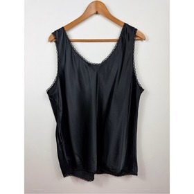 Vintage Honors Intimates Black Satin Lace Camisole Top 3X Silky Lingerie Tank