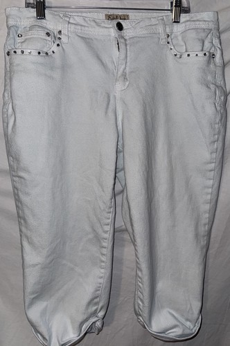 Earl Jean 16 White Crop Jeans Rhinestone Pocket Studded Capri Stretch Denim - 第 1/6 張圖片