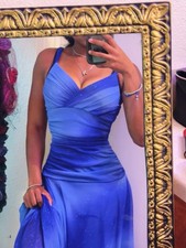 Vintage Y2K Blue Ombr  Glitter Sparkle Shimmer drop waist Prom Dress