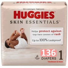 Huggies Skin Essentials Disposable Baby Diapers - Size 1, 136 Count