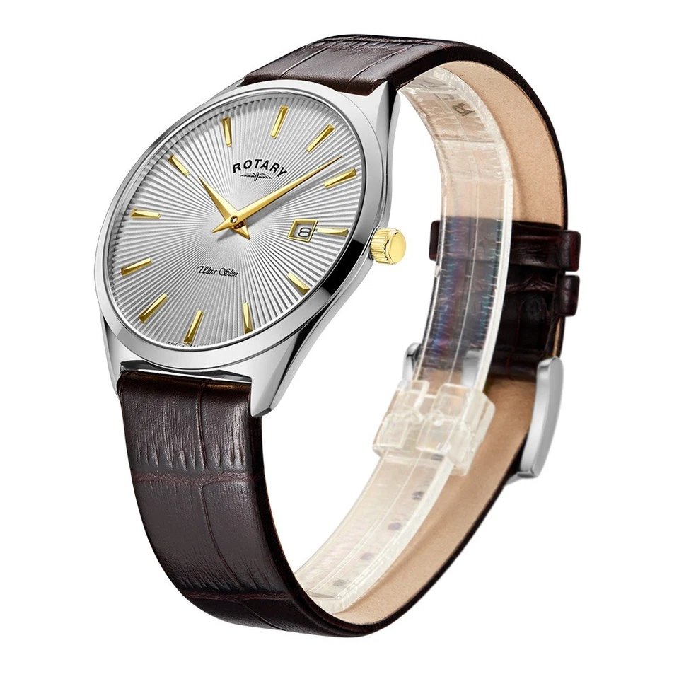 GS08010/02 Rotary Ultra Slim Gts S/S Silver Dial Brown Leather Strap Watch £169 - image 3 of 4