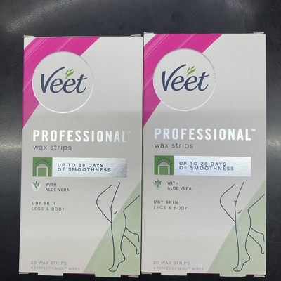 2x VEET Leg & Body Wax Strip Hair Removal Kit Dry Skin 40 Count Each Exp 02/27